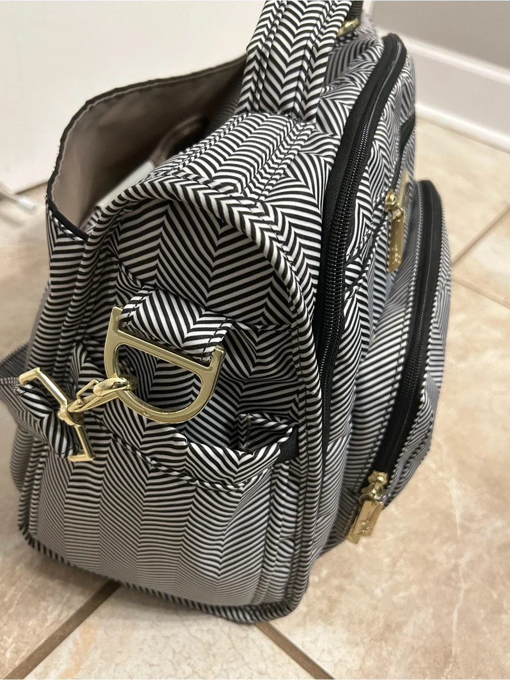 JuJuBe B.F.F. Convertible Diaper Bag Queen of the Nile Chevron Backpack Set